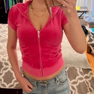 Juicy Couture Pink Fitted Cap Sleeve Hoodie